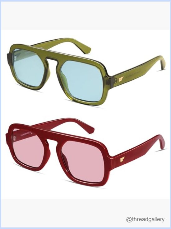 Retro Square Aviator Sunglasses for Women Men 70s Vintage Style Flat Top main image 5